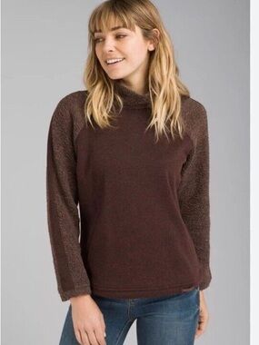 Prana Sweater Women’s Lockwood Fleece Mock Neck Sweater Brown Cocoa Heather XS